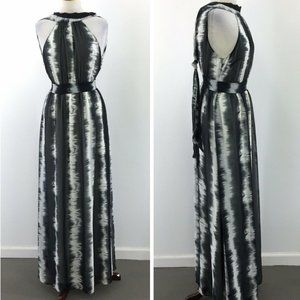 Ark & Co Black White Tie Dye Halter Neck Casual Chiffon Maxi Dress S